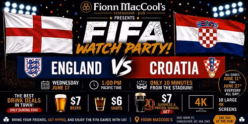 FIFA World Cup Watch Party \u2013 June 16 | England vs Croatia