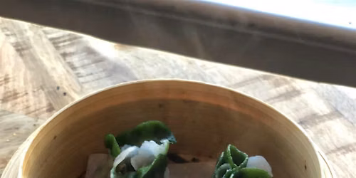 Gluten Free: BakChoy Dumplings & Steamed rice rolls w\/ tea!
