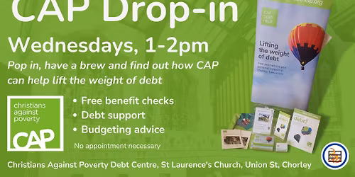 Debt Centre drop-in - find out how CAP can help tackle debt. Free service, available to anyone.