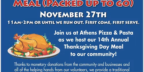 FREE 14th Annual Thanksgiving Day Meals(to go)