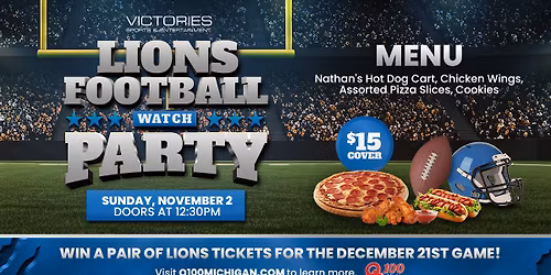 Detroit Lions Watch Party at Victories - Win Lions Tickets! 