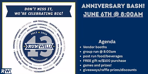 13th Anniversary Bash @ Trace Parkway RunWell!