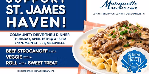 April Fundraiser Drive-Thru Dinner Sponsored by Marquette Savings Bank