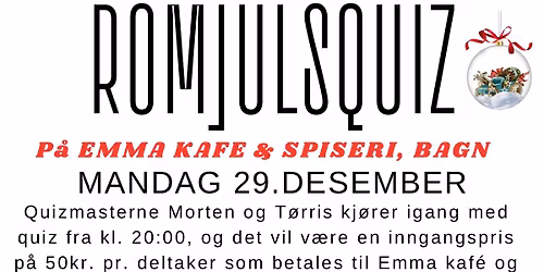 OBS. FULL P\u00c5MELDING! Romjulsquiz p\u00e5 Emma Kaf\u00e9 og Spisere 5.juledag\ud83e\udd29