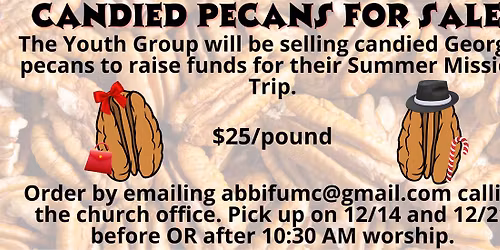 Candied Pecans! Fundraiser for Youth Missions!