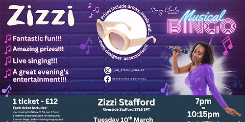 Midweek Musical Bingo at Zizzi Stafford (Riverside Stafford) - Tuesday 10th March 7pm