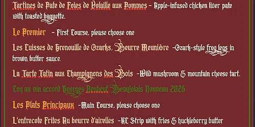 Beaujolais Nouveau de l'Ozark 2026! (2 seatings available!)