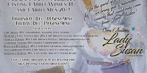 Jane Austen's LADY SUSAN AUDITIONS