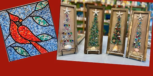 Crushed Glass and Resin Trees or Cardinal