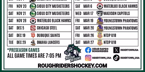 Cedar Rapids RoughRiders vs. Des Moines Buccaneers