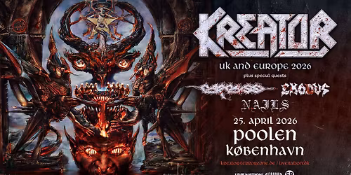 Kreator: Krushers Of The World Tour [Support: Exodus+Nails+Carcass] \/\/ Poolen \/\/ 25. april 2026