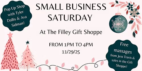 Small Business Sat. 11/29 - Pop Up Shops, Jess Travis, Tyler Dallis,  Ava Sidman & Gift Shop Sales!