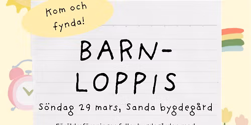 Barnloppis i Sanda bygdeg\u00e5rd, 29 mars 2026