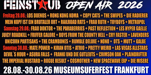 FEINSTAUB OPEN AIR beim Museumsuferfest 2026 + 41 Bands\/2 B\u00fchnen + Eintritt frei!! Spenden erw\u00fcnscht