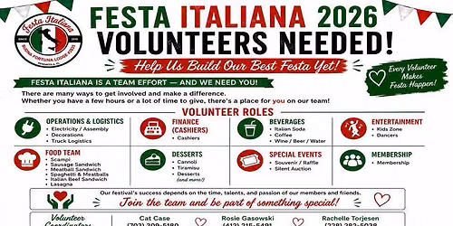 Volunteer at Buona Fortuna's Festa Italiana!