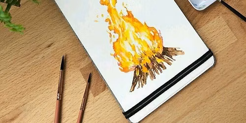 Young Creators: Watercolor Bonfire Scene (Ages 6\u201310)