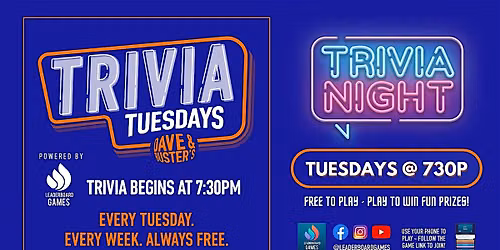 Trivia Night | Dave & Buster's - Lynnwood WA - TUE 730p @LeaderboardGames