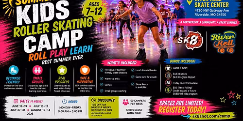August 10 to 14 Kids Roller Skate Camp \u00b7 50 Spots
