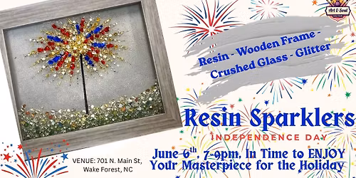 4 SEATS LEFT \u2014 \ud83c\udf86 Red, White & Sparkle: Crushed Glass Resin Art Night