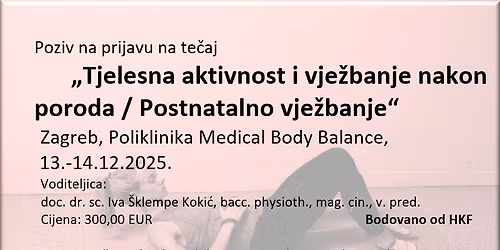 te\u010daj Tjelesna aktivnost i vje\u017ebanje nakon poroda \/ Postnatalno vje\u017ebanje