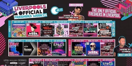 Liverpool's OFFICIAL All Access Freshers Wristband 2026 \ud83c\udf9f\ufe0f YOUR OFFICIAL WEEK 1 & WEEK 2 WRISTBAND \ud83c\udf89\ud83e\udea9 INCLUDES LIVERPOOL\u2019S BEST CLUBS \/ HUGE FRESHERS SPECIALS \/ BIGGEST WEEKLY STUDENT BRANDS & MUCH MORE! \u26a1\ufe0f