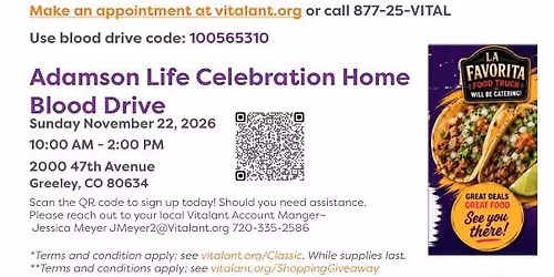 Vitalant Blood Drive - Adamson Life Celebration Home