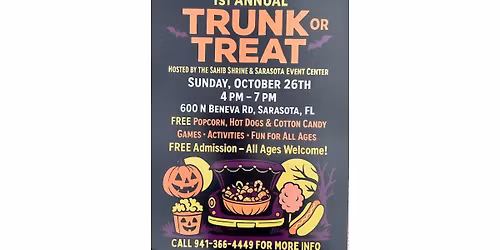 Trunk or Treat - HOSTED by SAHIB SHRINE - This event is NOT at the Miracle League fields.