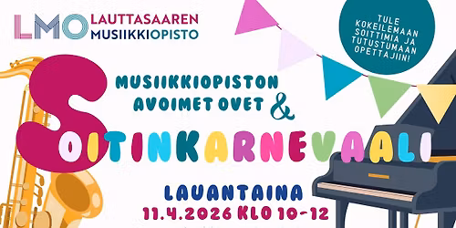 Soitinkarnevaali ja musiikkiopiston avoimet ovet la 11.4.2026 klo 10-12