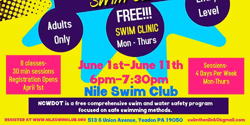 No Adult Will Drown In Our Town-8 Day Swim Clinic