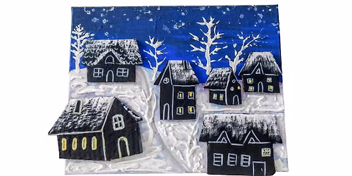 Winter Village Houses in 3D Textured Collage