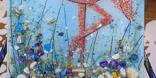 Crushed Glass Flamingo Art
