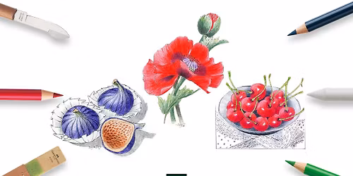 Klaproos-vijgen-kersen inkleuren met Polychromos - Lucas Creativ - Leuven