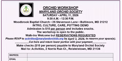Maryland Orchid Society Orchid Workshop