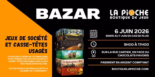 Bazar de jeux de soci\u00e9t\u00e9 et casse-t\u00eates usag\u00e9s