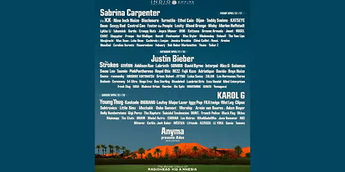 Coachella 2026 Weekend 2: Sabrina Carpenter Justin Bieber & Karol G - 3 Day Pass