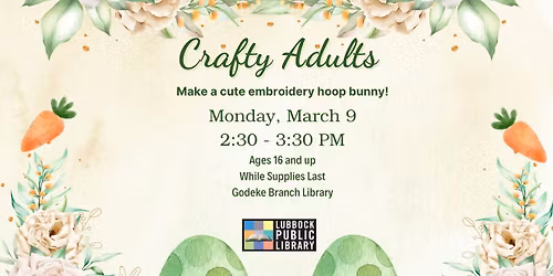 Embroidery Hoop Bunny Craft at Godeke Branch Library