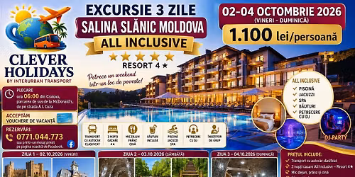 Excursie 3 zile Sl\u0103nic Moldova - Sl\u0103nic Prahova - All Inclusiv 1100lei\/pers.