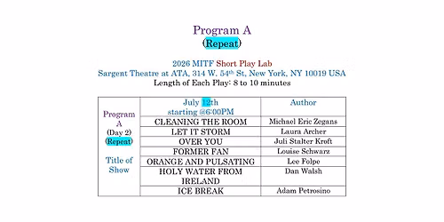 Short Play Lab, A, Repeat, Day 2 on July 12. See 7 short plays by1 ticket