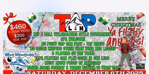 8 Ball TAP style tournament 25 point cap 