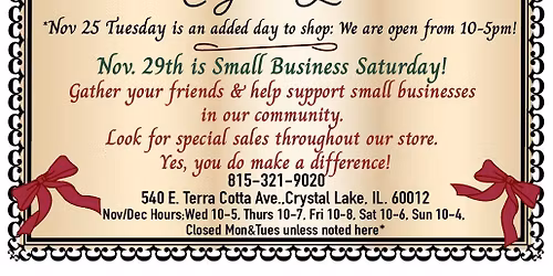 Small Business Saturday. Help support local small businesses!