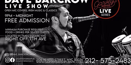 4\/29 Free Weds Live Music Show w\/ Dave Barckow in Times Square Irish Rock