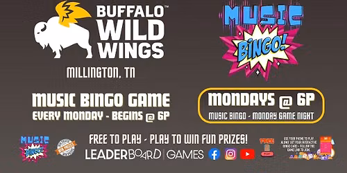 Music BINGO MONDAY 6p | Buffalo Wild Wings - Millington TN