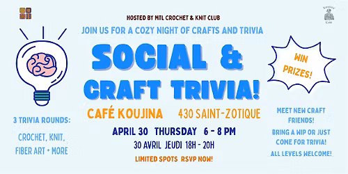 Trivia Night with the Montreal Crochet & Knit Club at Caf\u00e9 Koujina