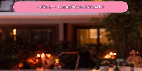 Floating Sound Healing under sunset sky.