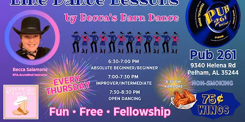 FREE Line Dance Lessons by Becca's Barn Dance - Pub 261 - Thursdays