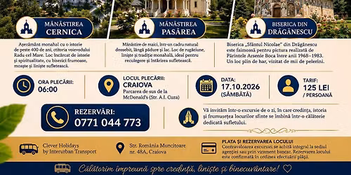 EXCURSIE DE O ZI \u2013 CERNICA, PAS\u0102REA \u0218I DR\u0102G\u0102NESCU 125lei\/pers.