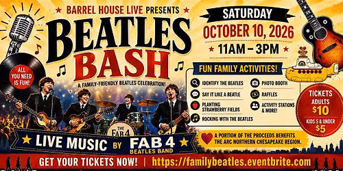 Family-Friendly Beatles Bash with The Fab 4 at Barrel House Live!