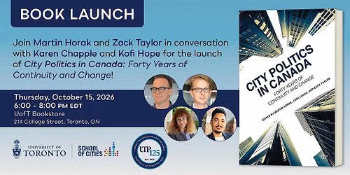 Book Launch: City Politics in Canada: Forty Years of Continuity and Change