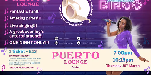 Midweek Musical Bingo at Puerto Lounge (Exeter) - Thursday 19th March 7pm