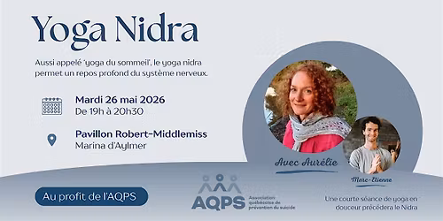 Yoga Nidra au profit de l'Association qu\u00e9b\u00e9coise de pr\u00e9vention du suicide